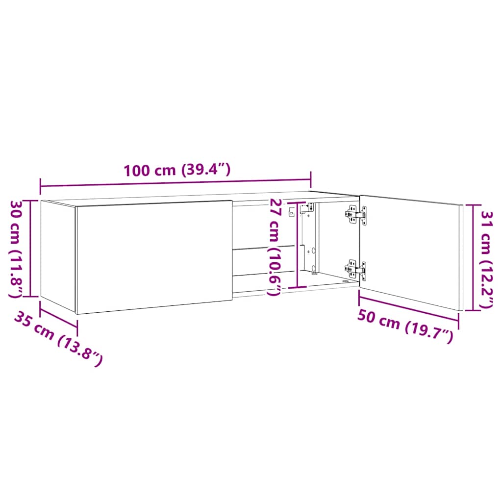 Fehér fali TV-szekrény LED-világítással 100 x 35 x 31 cm 16