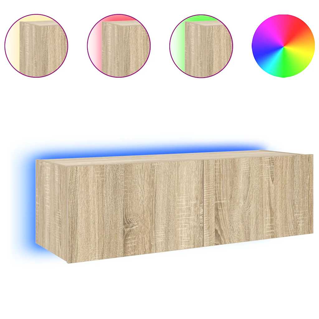 Sonoma tölgy színű fali TV-szekrény LED-ekkel 100 x 35 x 31 cm 2