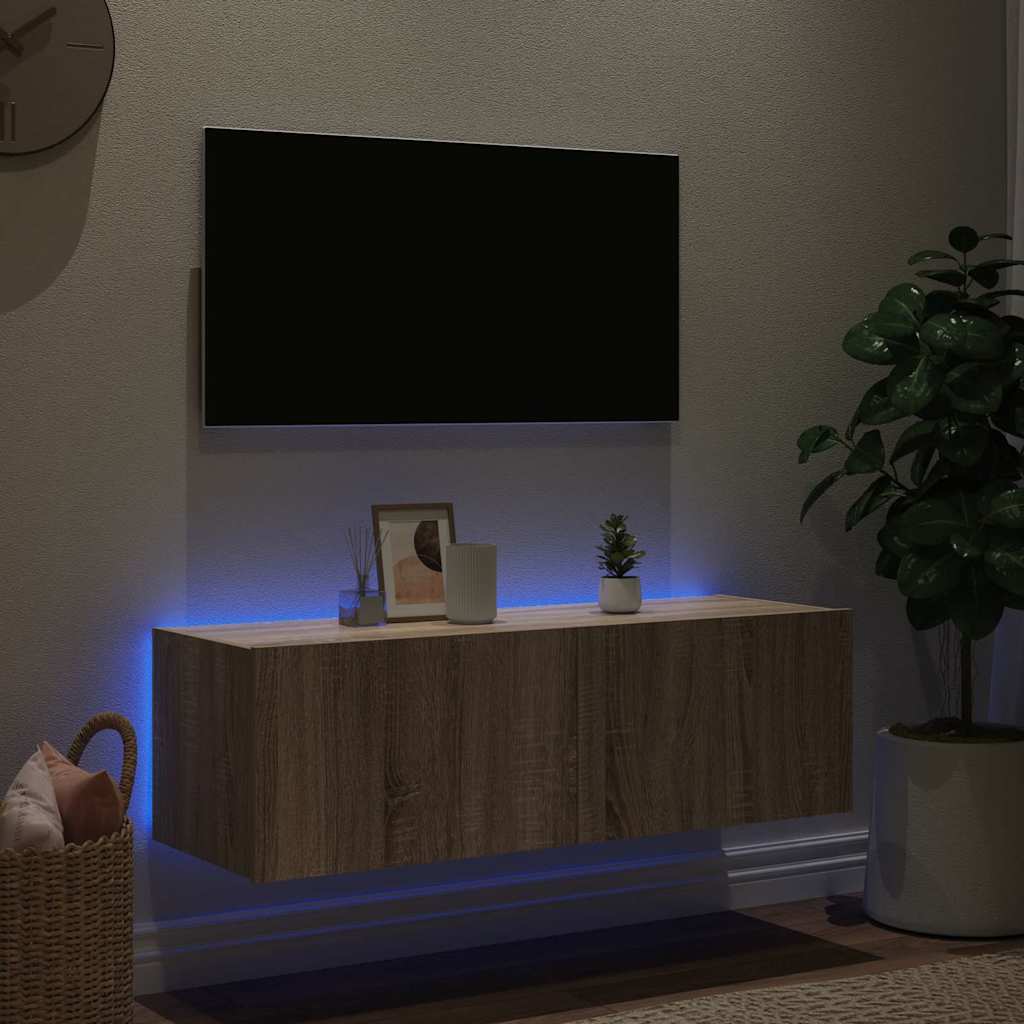 Sonoma tölgy színű fali TV-szekrény LED-ekkel 100 x 35 x 31 cm 4