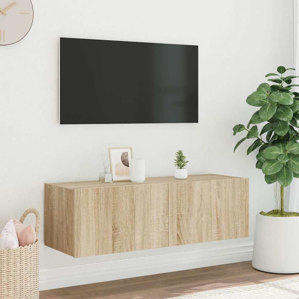 Sonoma tölgy színű fali TV-szekrény LED-ekkel 100 x 35 x 31 cm 5