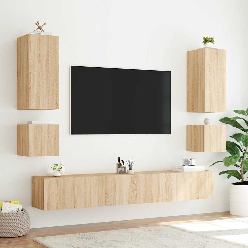 Sonoma tölgy színű fali TV-szekrény LED-ekkel 100 x 35 x 31 cm 6