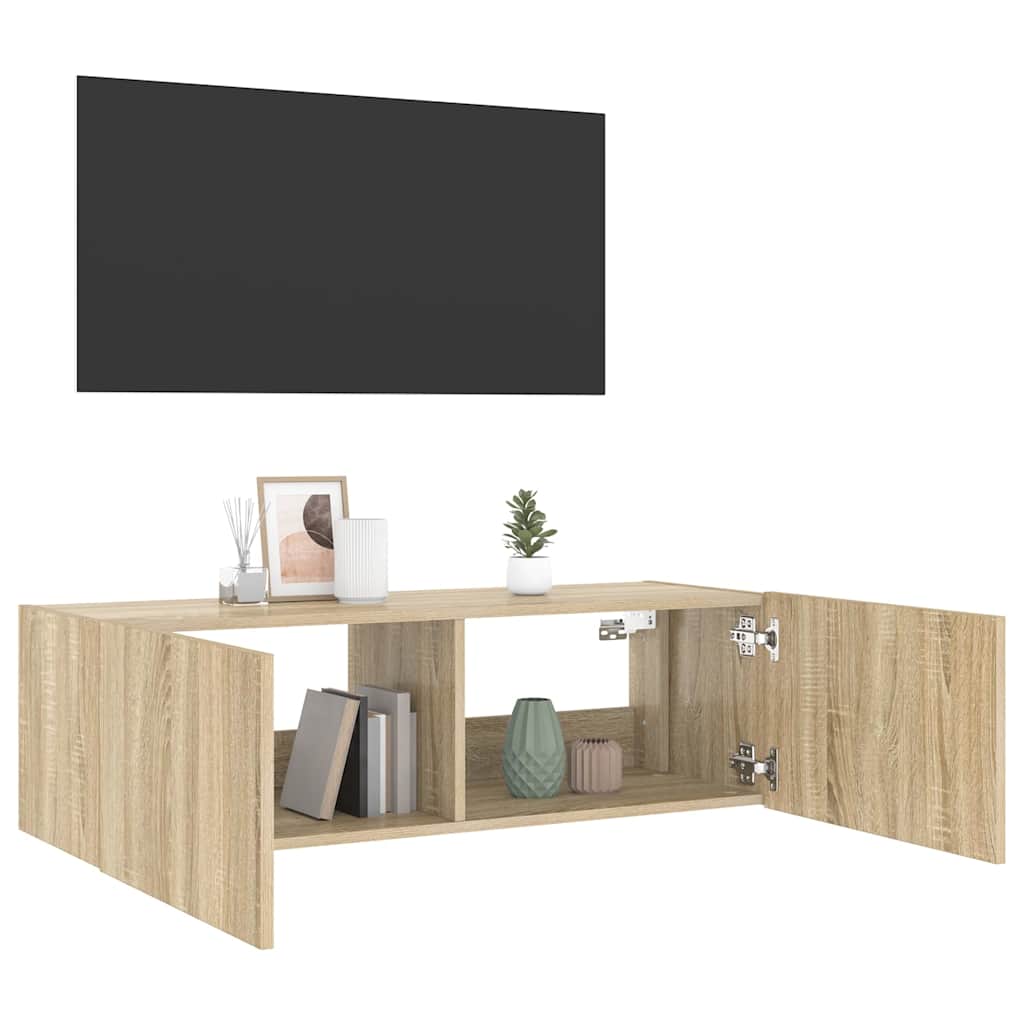 Sonoma tölgy színű fali TV-szekrény LED-ekkel 100 x 35 x 31 cm 7
