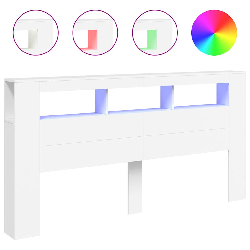 Fehér szerelt fa LED-es fejtámla 200 x 18,5 x 103,5 cm 2