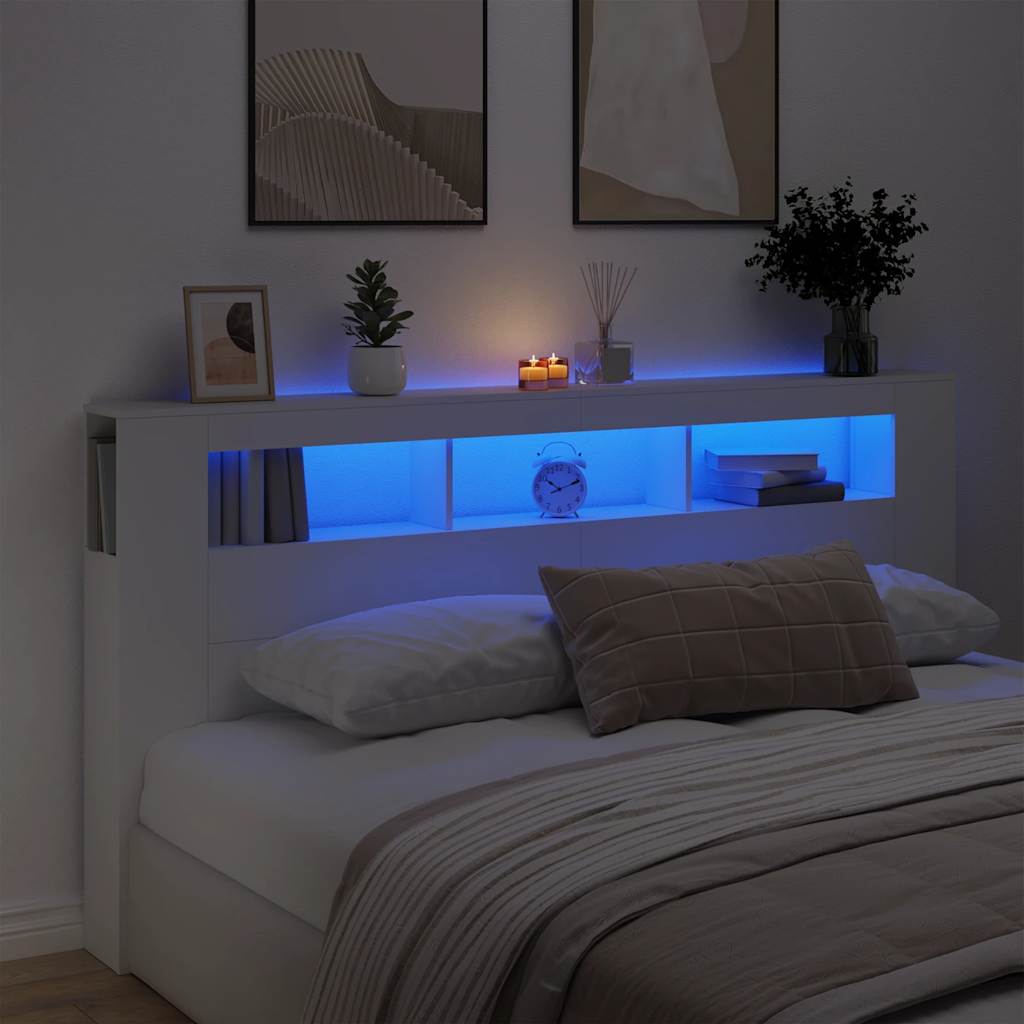 Fehér szerelt fa LED-es fejtámla 200 x 18,5 x 103,5 cm 4