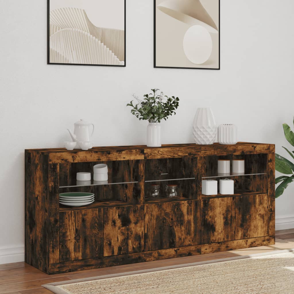 Füstös tölgy színű tálalószekrény LED-ekkel 162 x 37 x 67 cm 3
