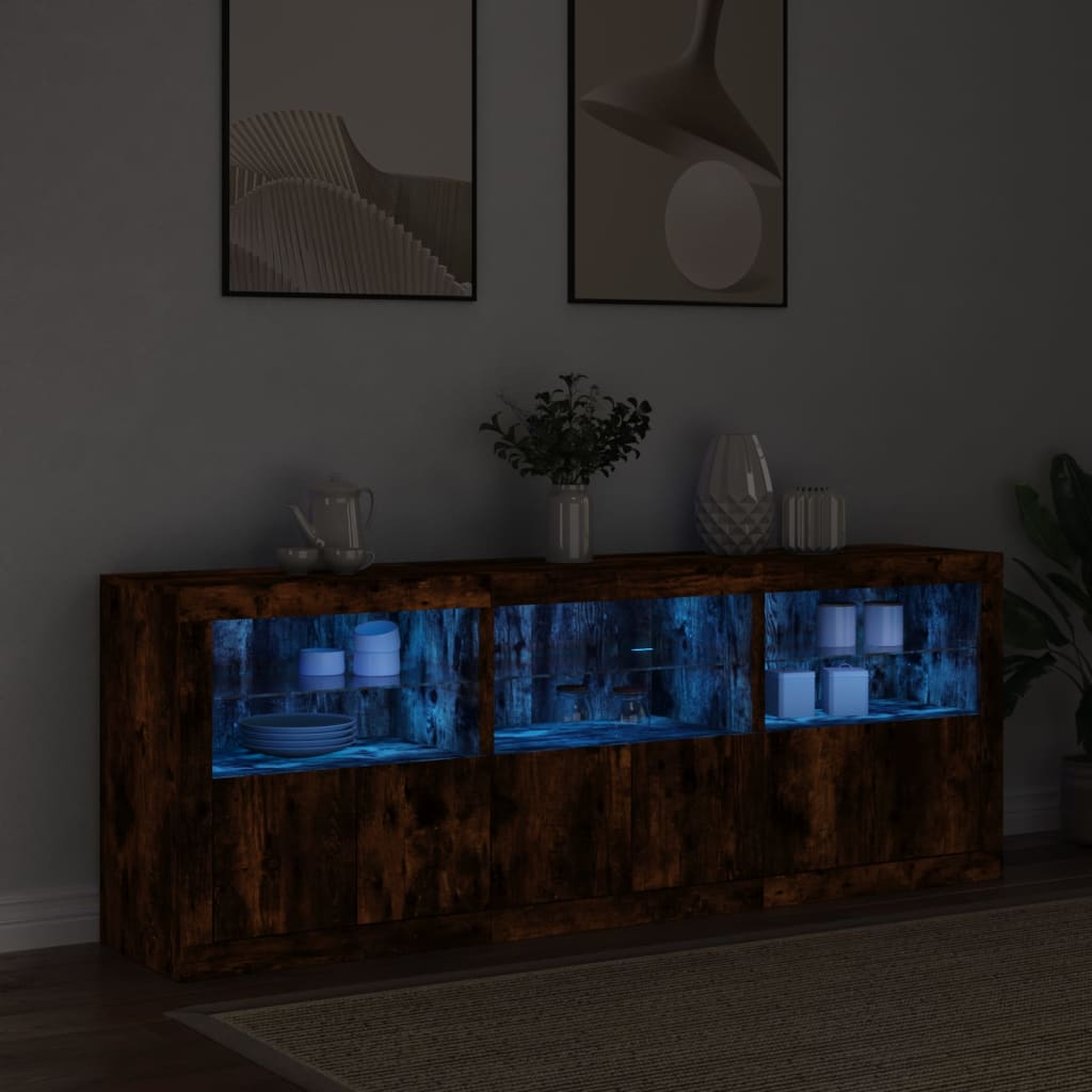 Füstös tölgy színű tálalószekrény LED-ekkel 181,5x37x67 cm 3