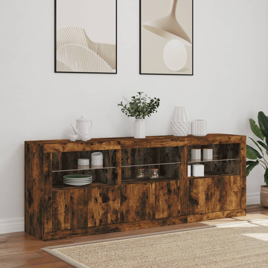 Füstös tölgy színű tálalószekrény LED-ekkel 181,5x37x67 cm 4
