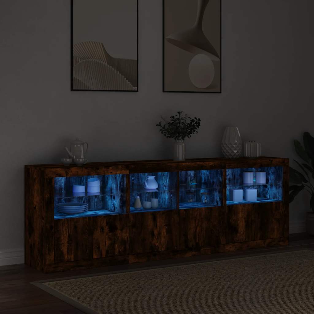 Füstös tölgy színű tálalószekrény LED-ekkel 202x37x67 cm 3