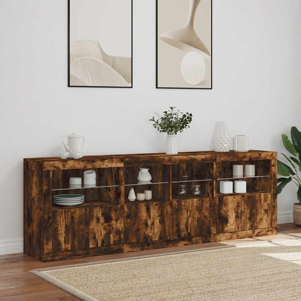 Füstös tölgy színű tálalószekrény LED-ekkel 202x37x67 cm 4
