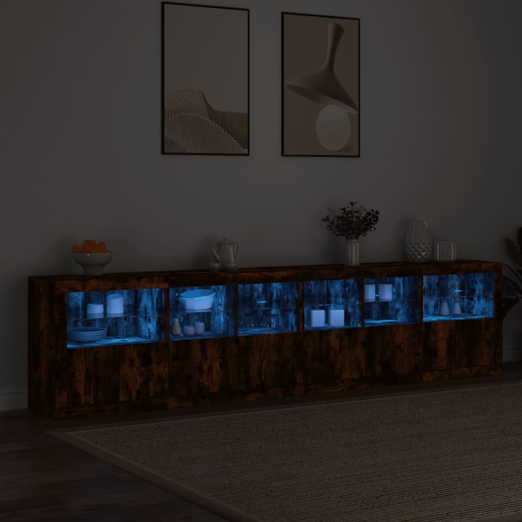 Füstös tölgy színű tálalószekrény LED-ekkel 283x37x67 cm 3