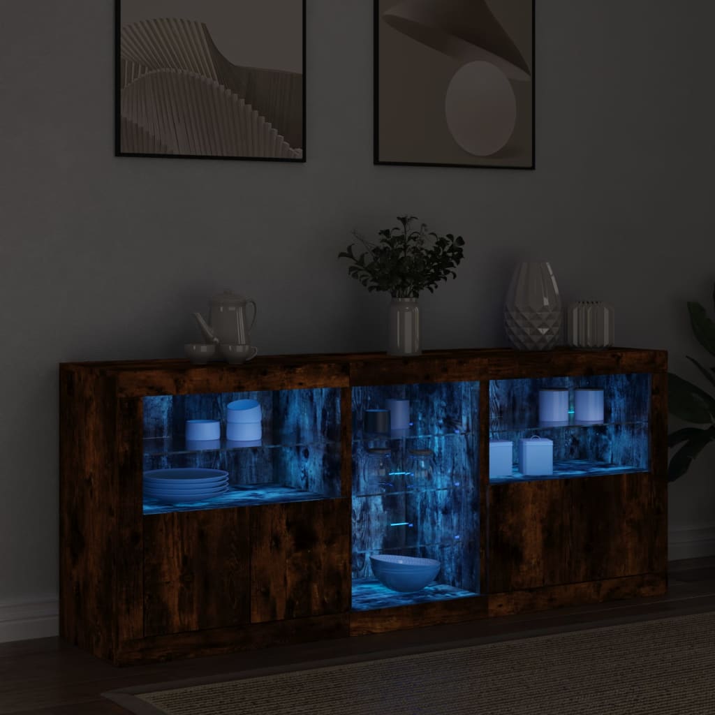 Füstös tölgy színű tálalószekrény LED-ekkel 162 x 37 x 67 cm 3