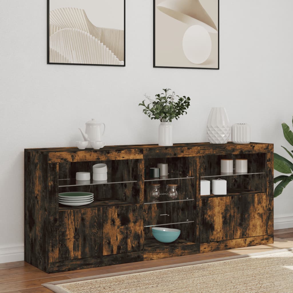 Füstös tölgy színű tálalószekrény LED-ekkel 162 x 37 x 67 cm 4