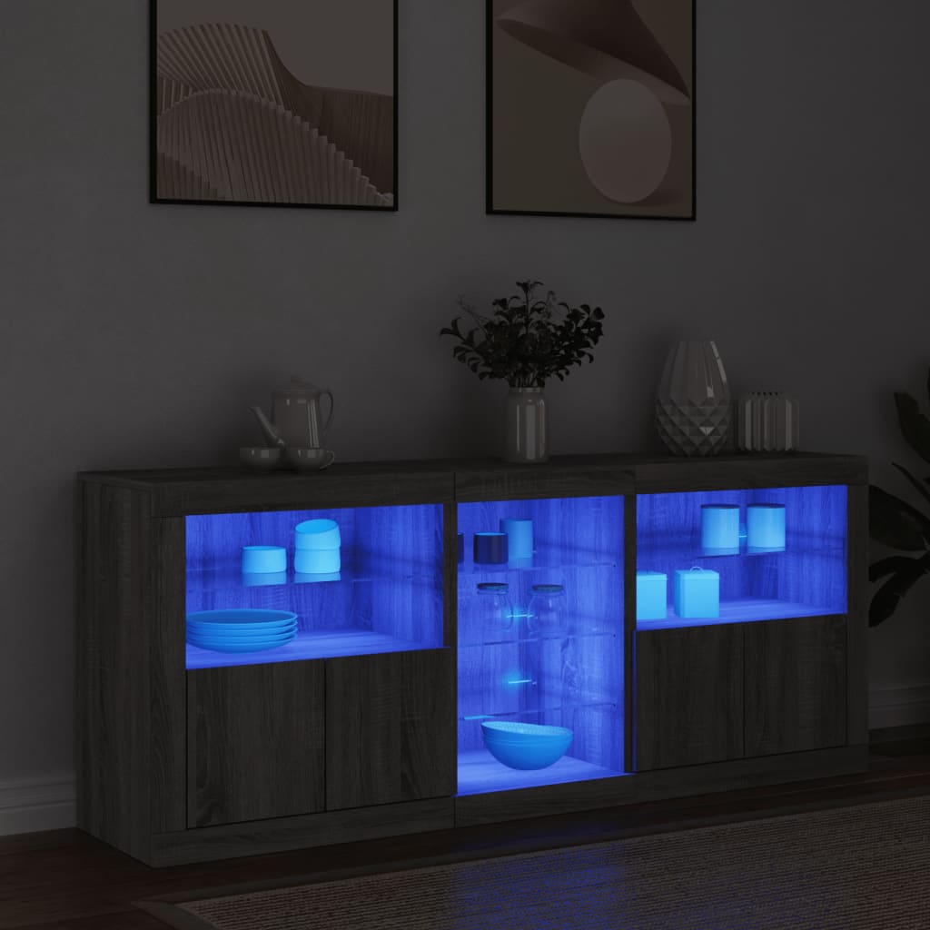 Szürke sonoma tálalószekrény LED-világítással 162 x 37 x 67 cm 3