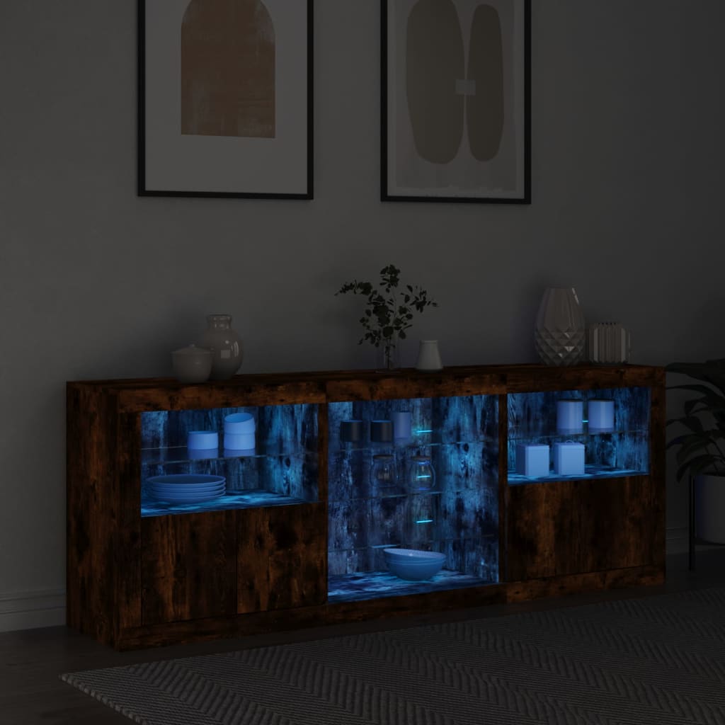 Füstös tölgy színű tálalószekrény LED-ekkel 181,5x37x67 cm 3