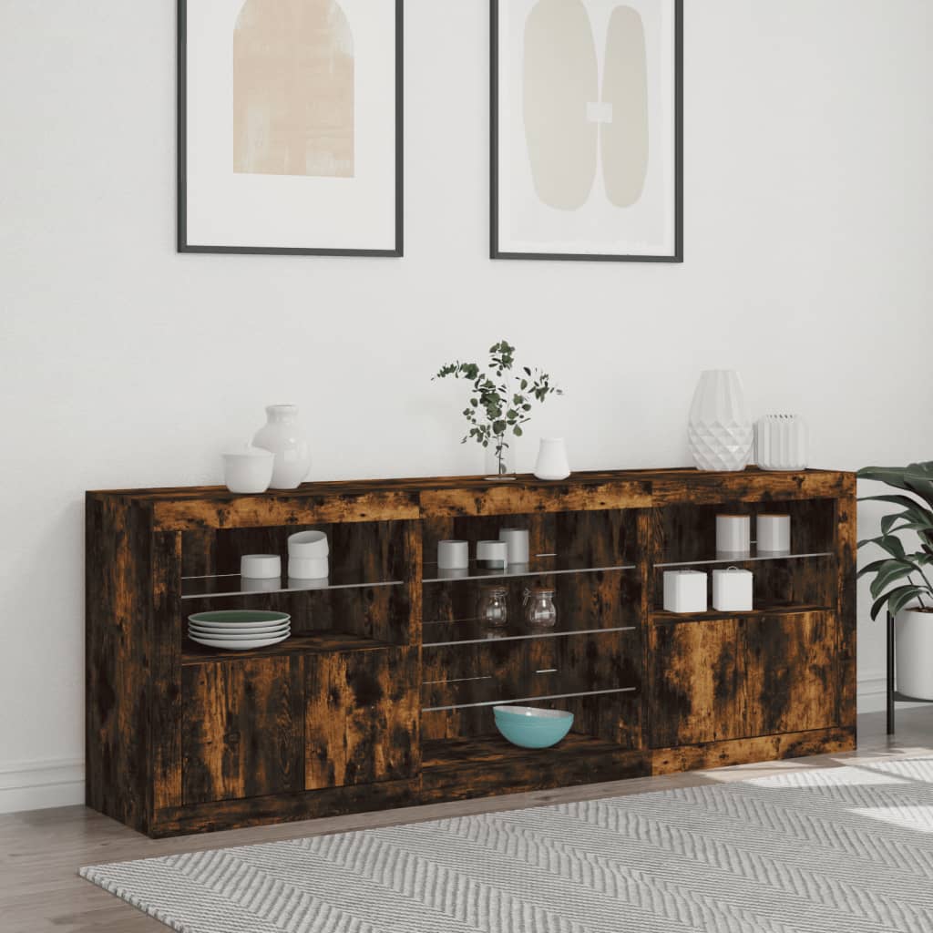 Füstös tölgy színű tálalószekrény LED-ekkel 181,5x37x67 cm 4