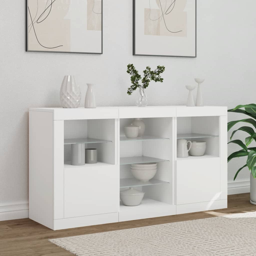 Fehér tálalószekrény LED-világítással 123 x 37 x 67 cm 3