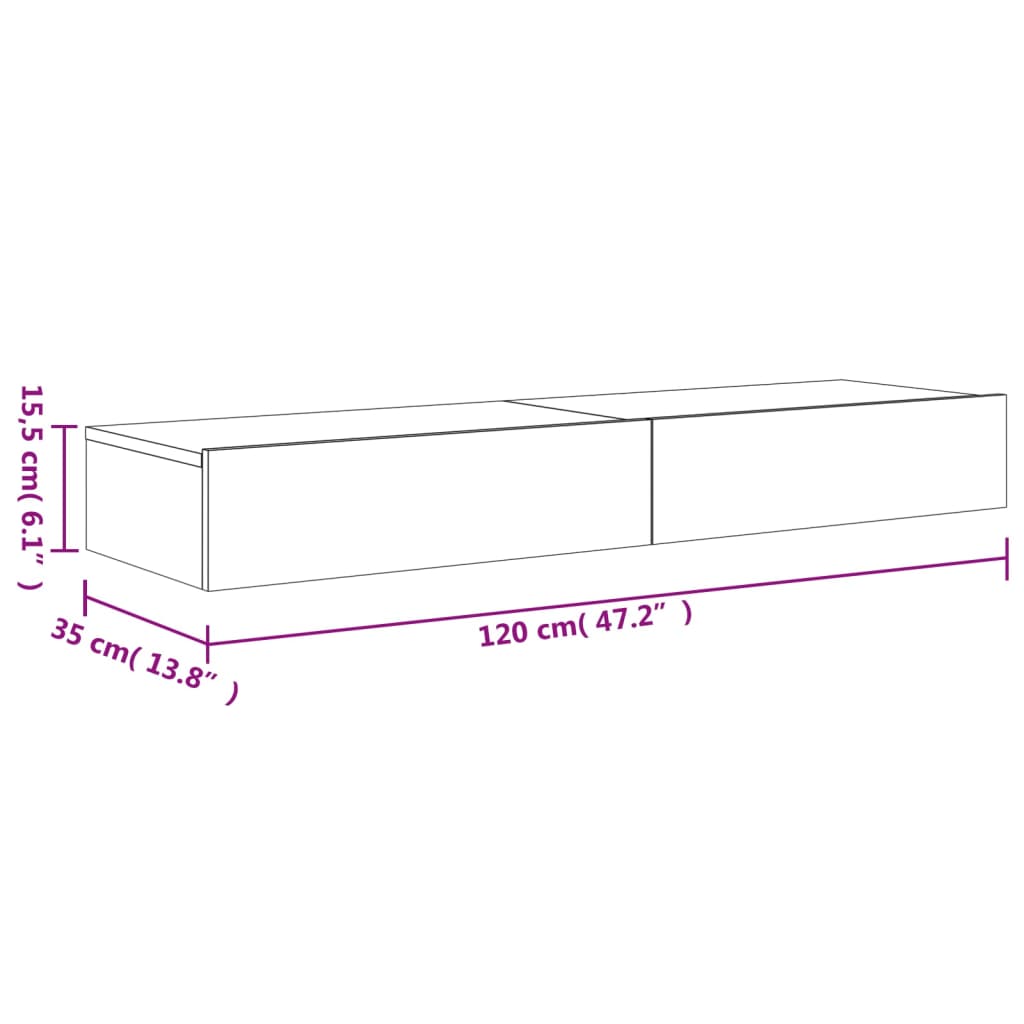 2 db füstös tölgy színű TV-szekrény LED fénnyel 60x35x15,5 cm 16