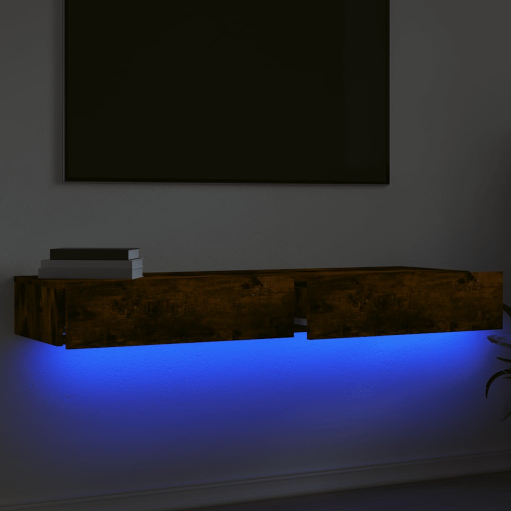 2 db füstös tölgy színű TV-szekrény LED fénnyel 60x35x15,5 cm 4