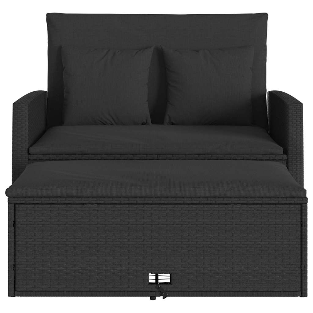 2 személyes fekete polyrattan kerti kanapé párnával 6