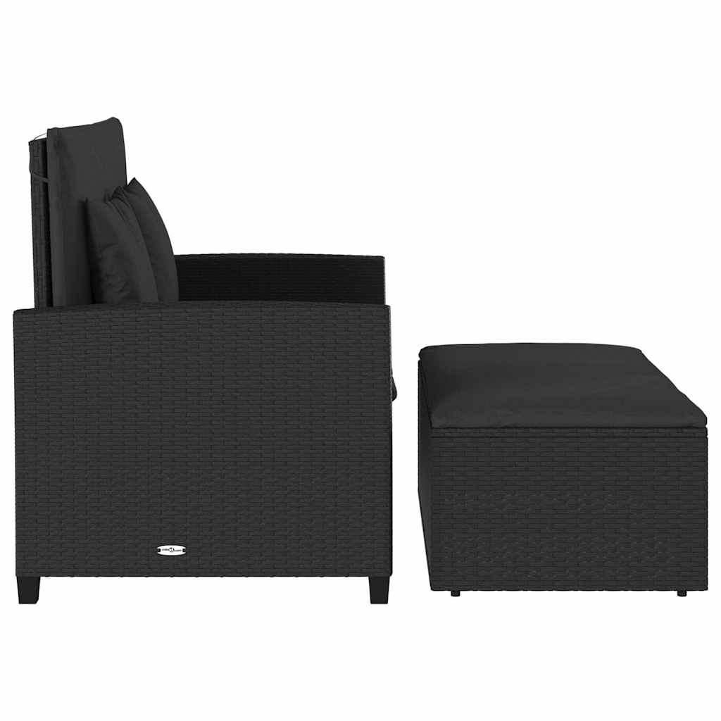 2 személyes fekete polyrattan kerti kanapé párnával 7
