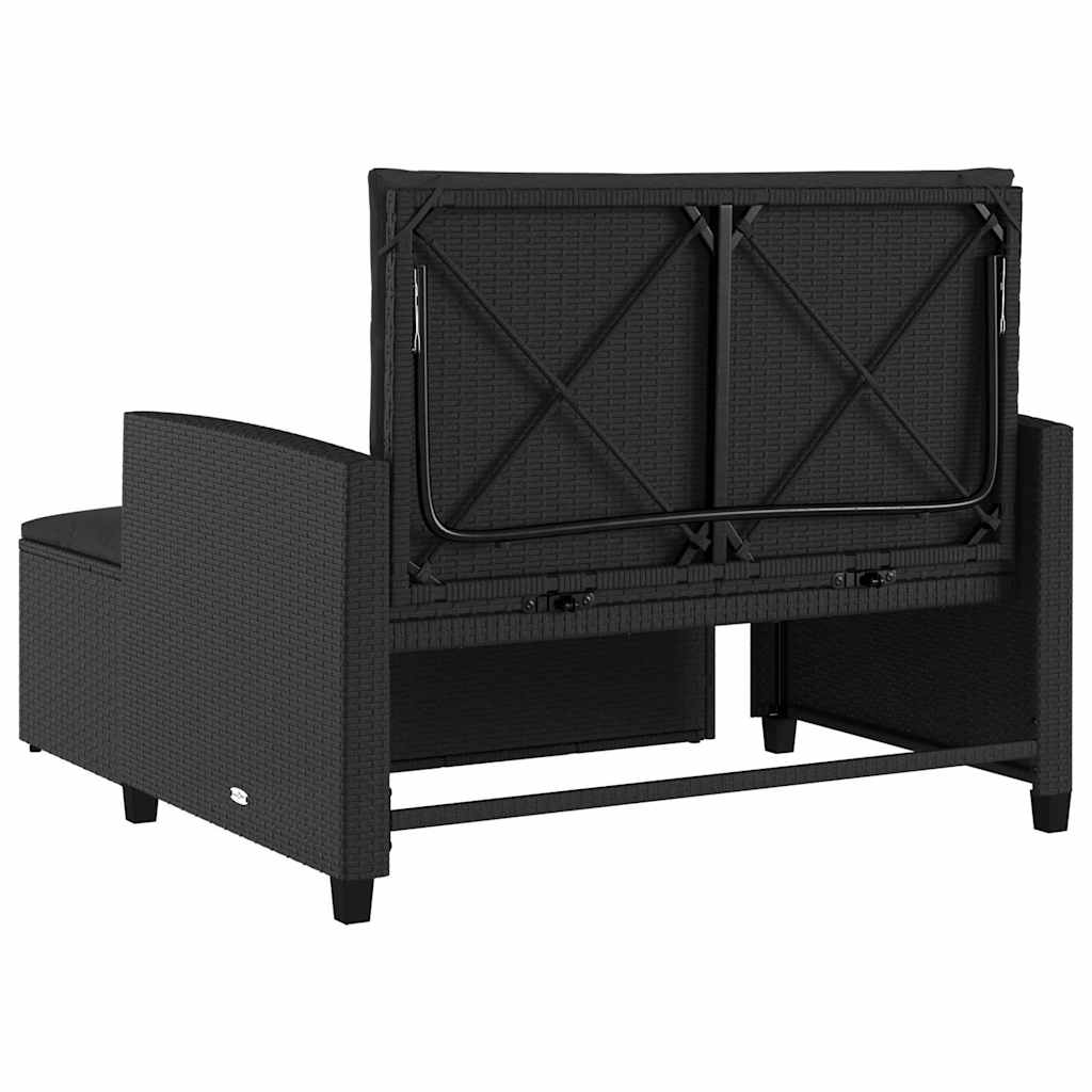 2 személyes fekete polyrattan kerti kanapé párnával 8