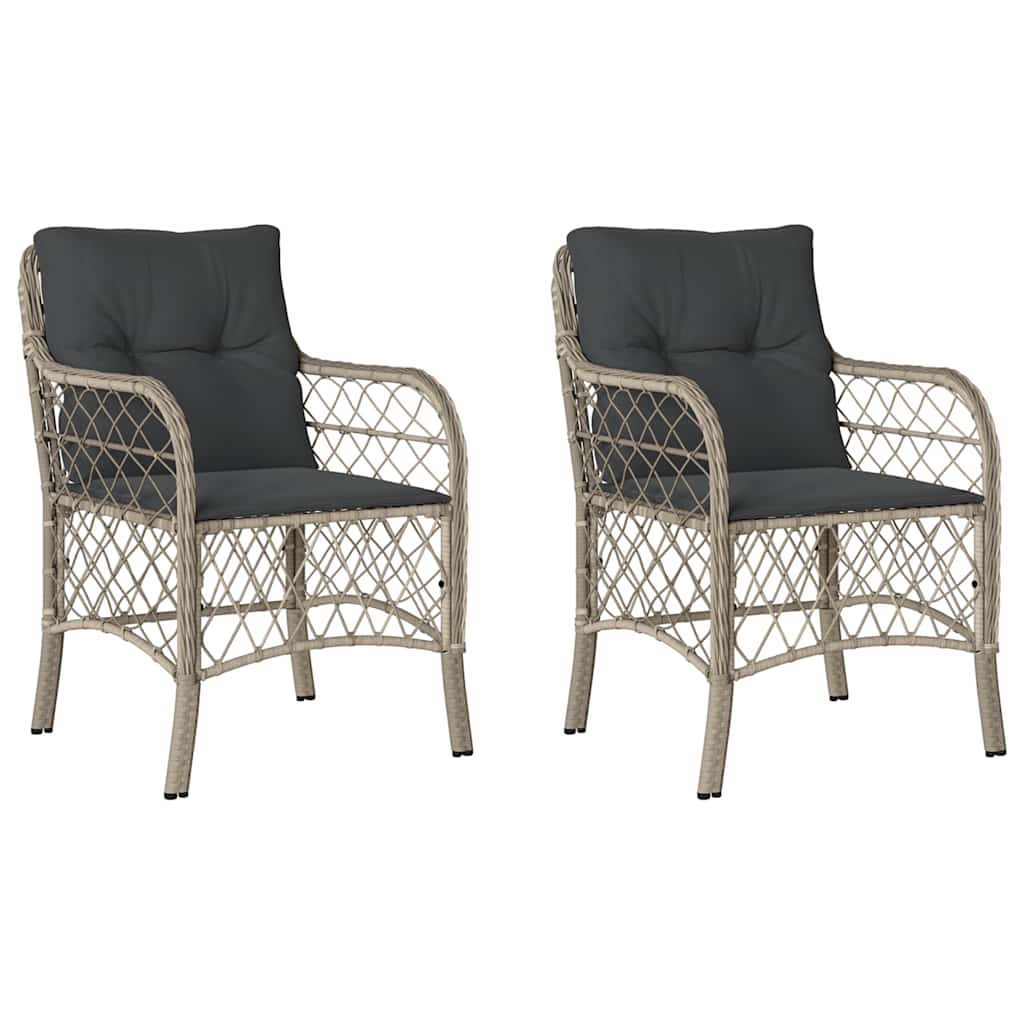 2 db világosszürke polyrattan kerti szék párnával 2