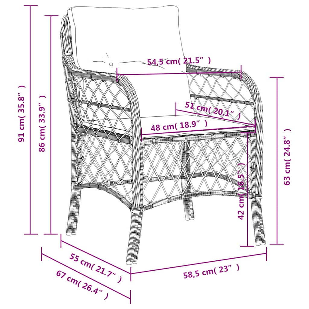 2 db világosszürke polyrattan kerti szék párnával 10