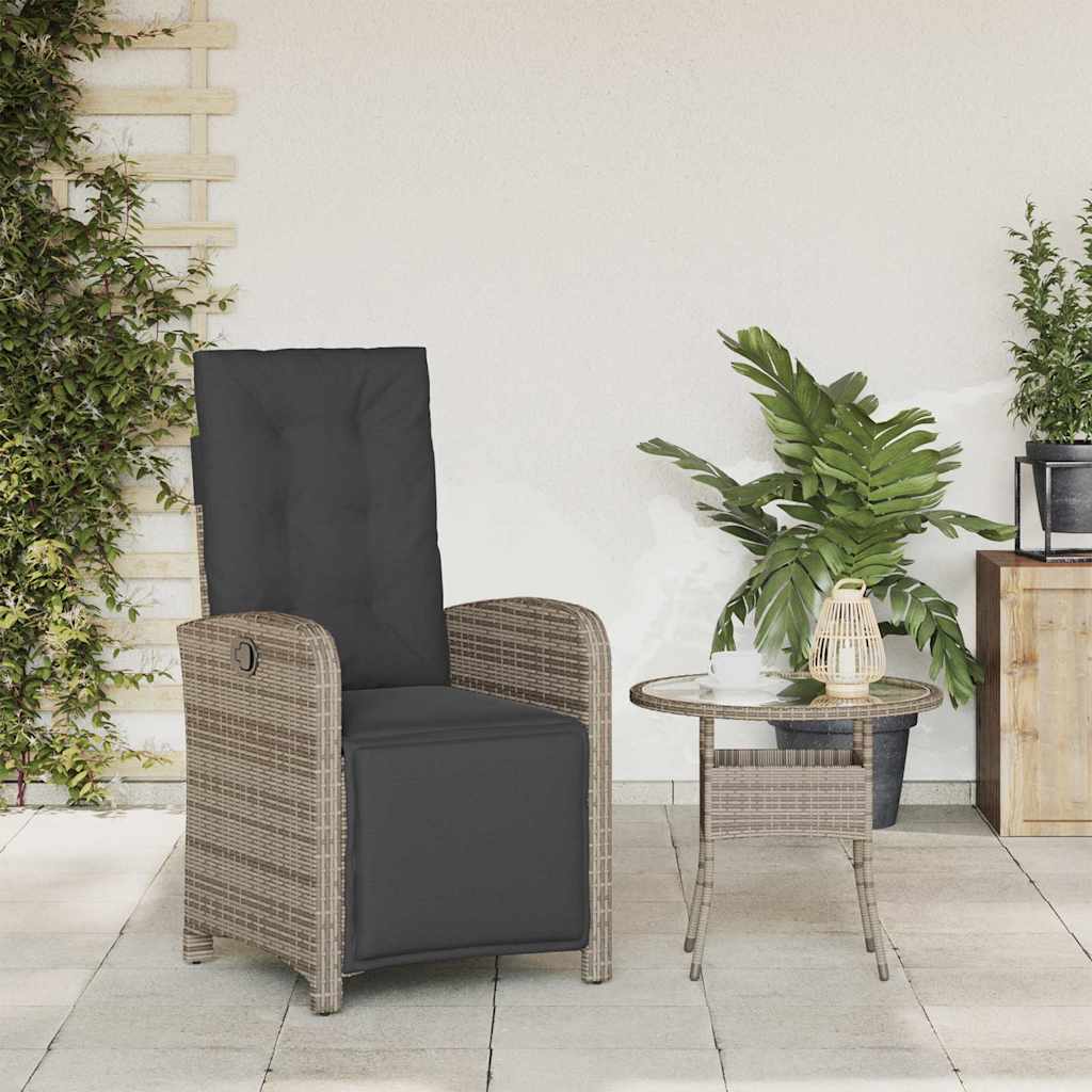 Szürke polyrattan dönthető kerti szék lábtartóval 3