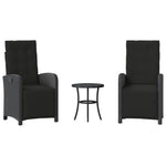 3 részes fekete polyrattan bisztrógarnitúra párnával 2