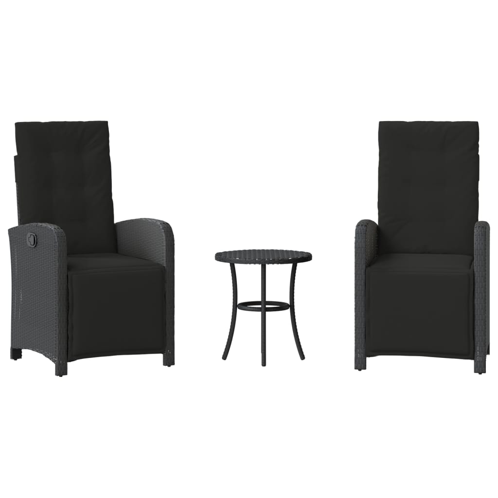 3 részes fekete polyrattan bisztrógarnitúra párnával 2