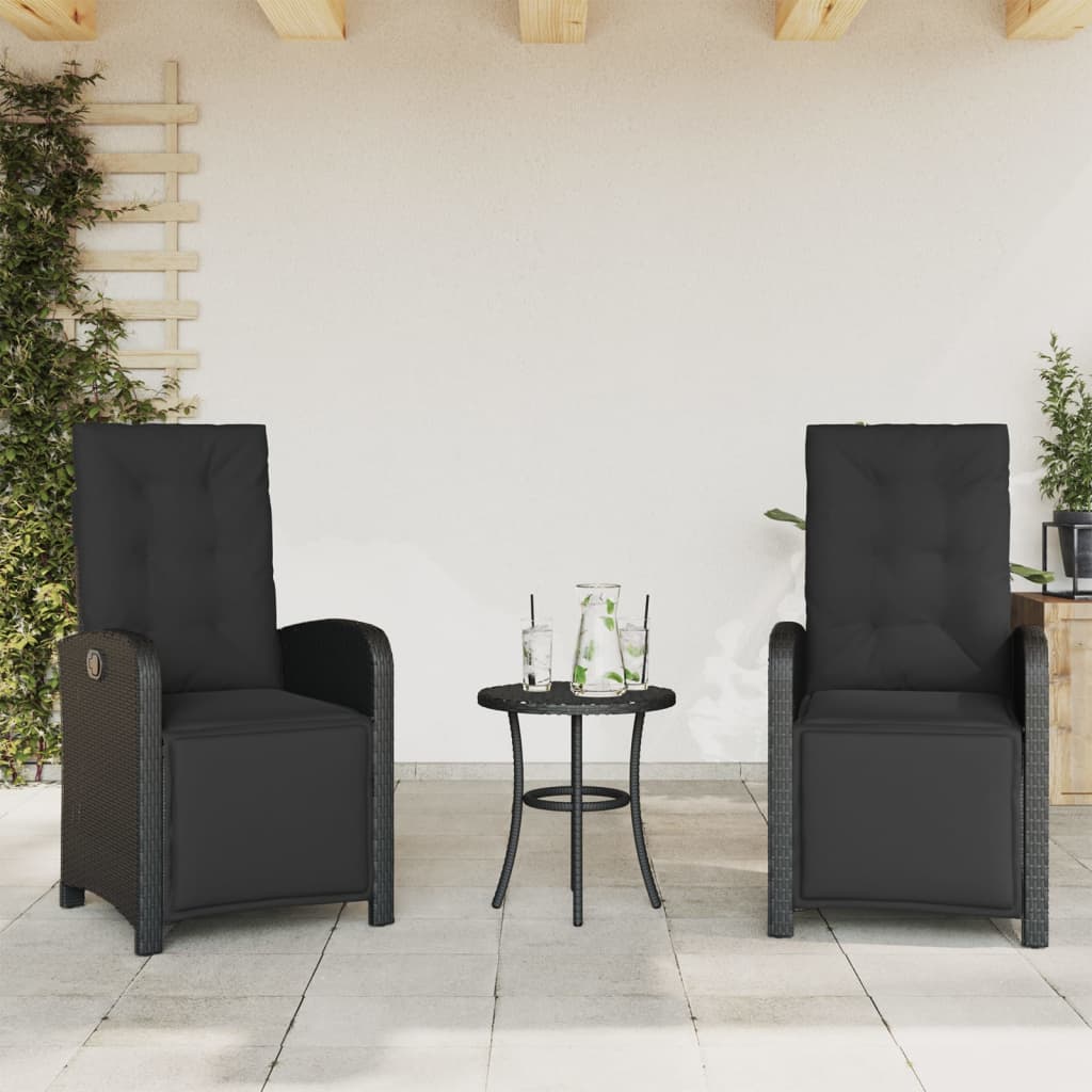 3 részes fekete polyrattan bisztrógarnitúra párnával 3