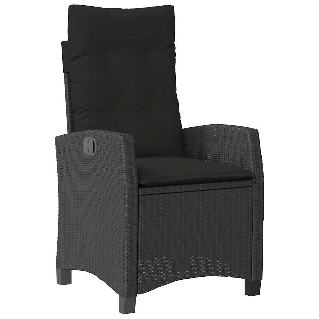 2 db fekete polyrattan dönthető kerti szék párnával 4