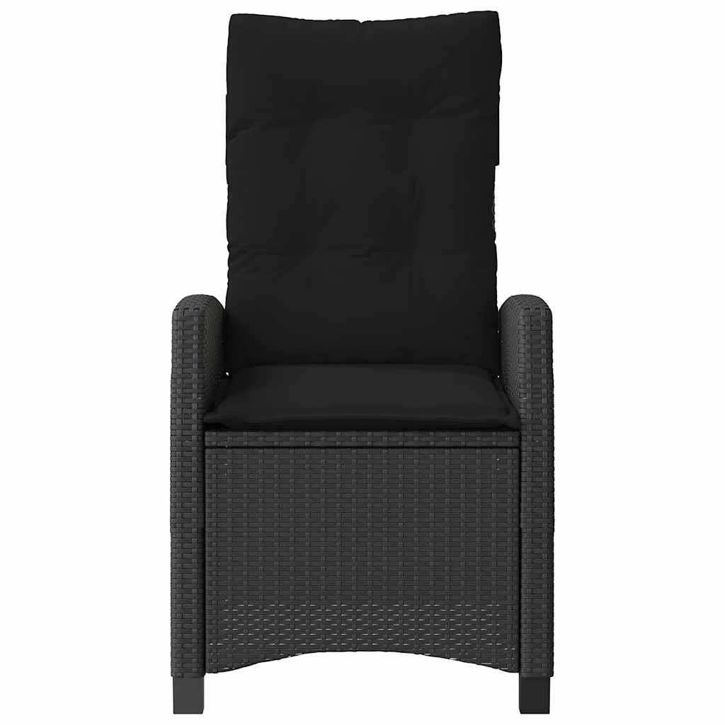 2 db fekete polyrattan dönthető kerti szék párnával 5