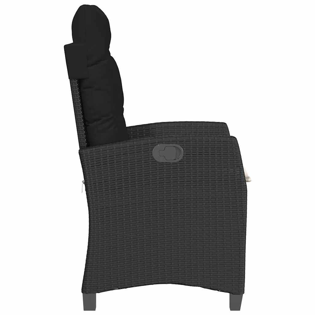 2 db fekete polyrattan dönthető kerti szék párnával 6