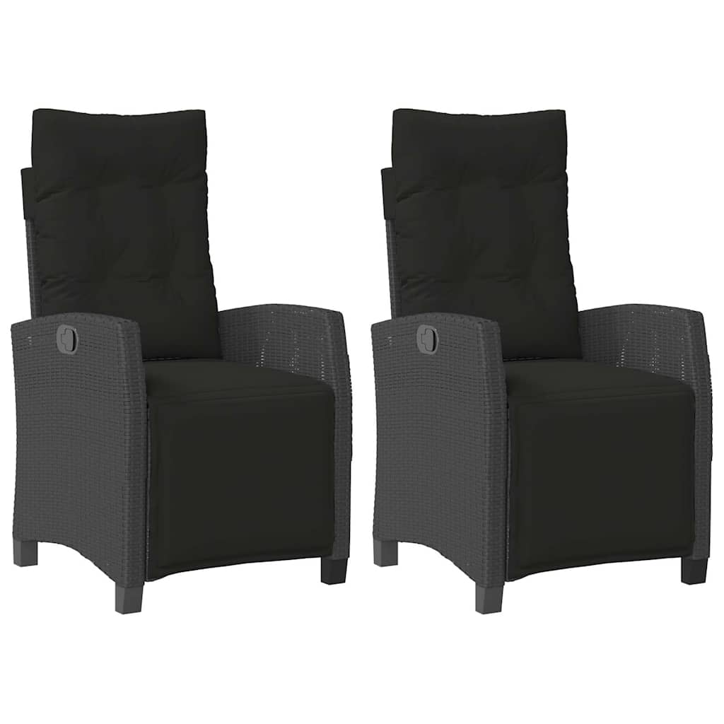 2 db fekete polyrattan dönthető kerti szék lábtartóval 2