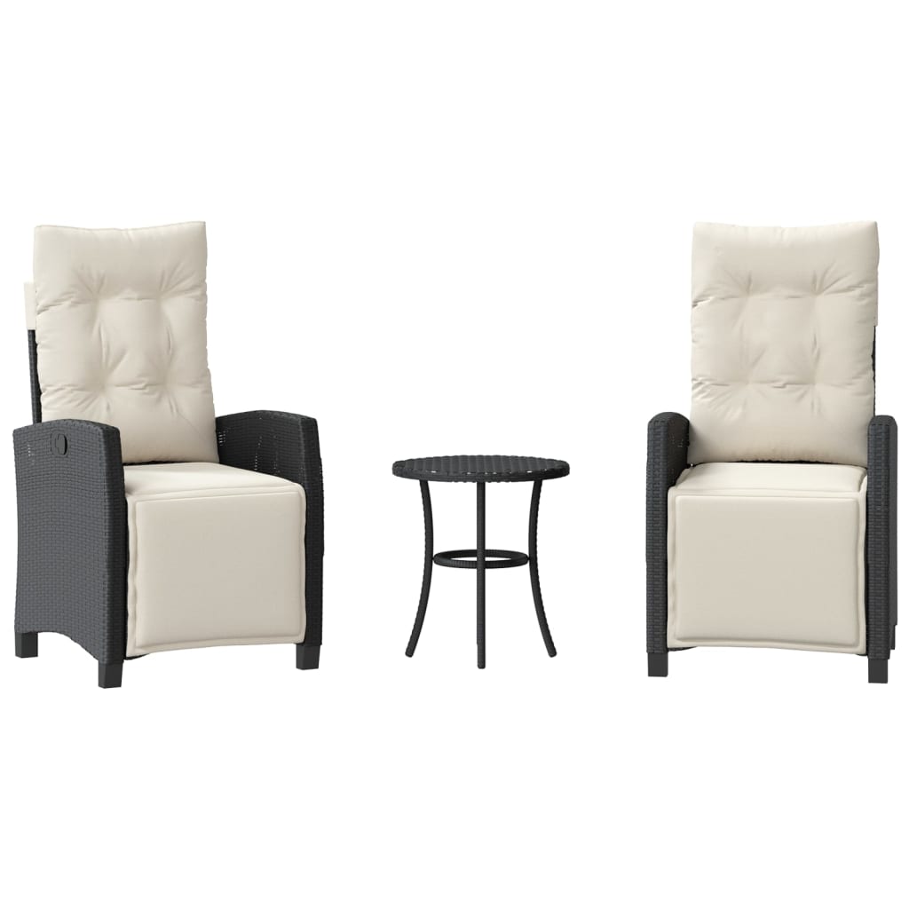 3 részes fekete polyrattan bisztrógarnitúra párnával 2
