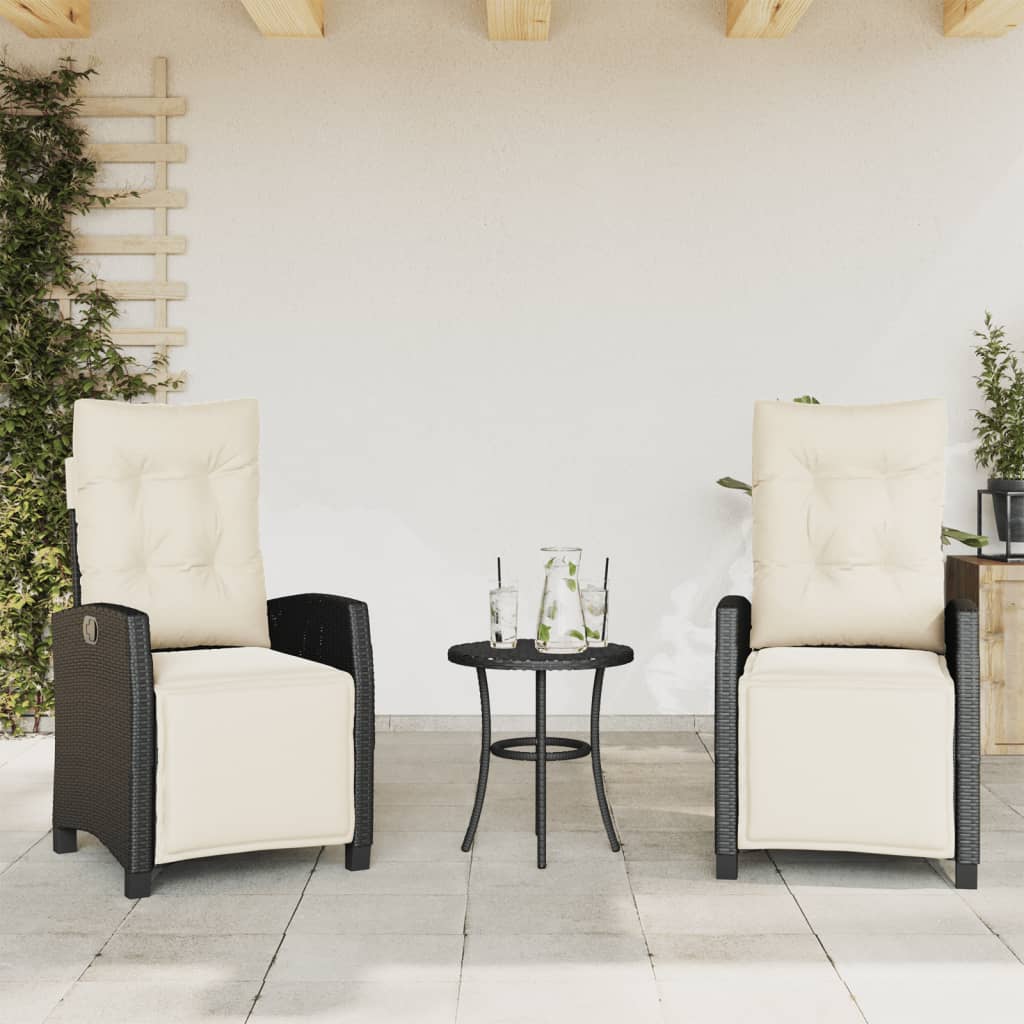 3 részes fekete polyrattan bisztrógarnitúra párnával 3