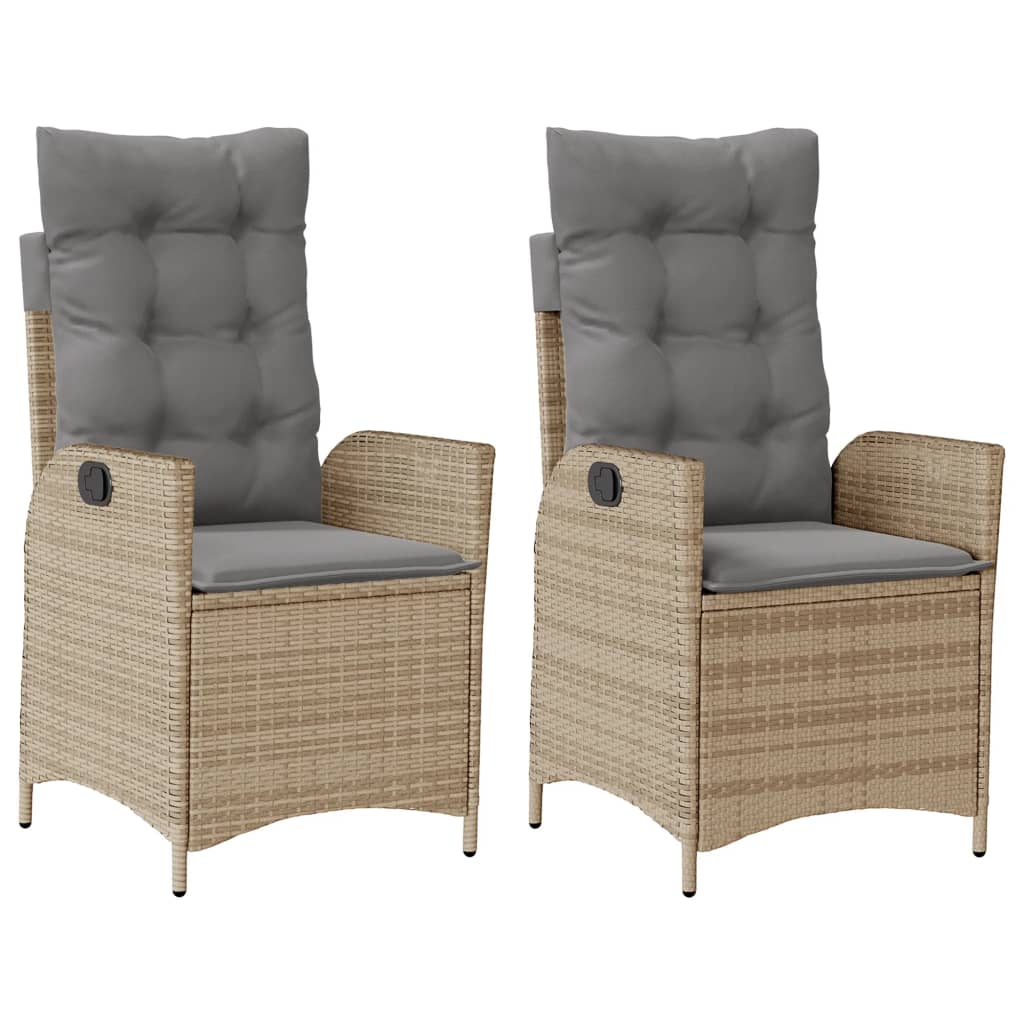 2 db vegyes bézs dönthető polyrattan kerti szék párnával 2