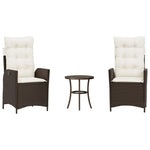 3 részes barna polyrattan bisztrógarnitúra párnákkal 2