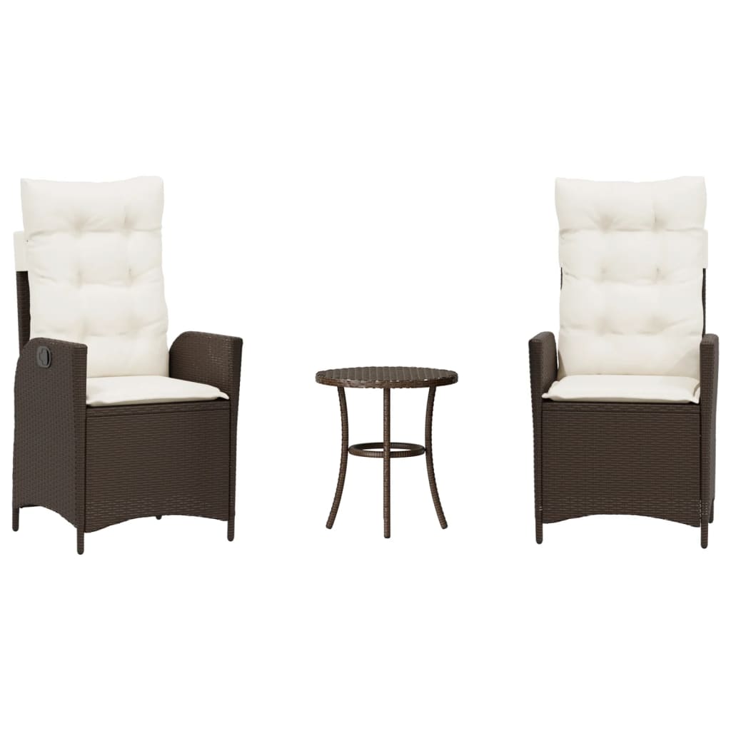 3 részes barna polyrattan bisztrógarnitúra párnákkal 2