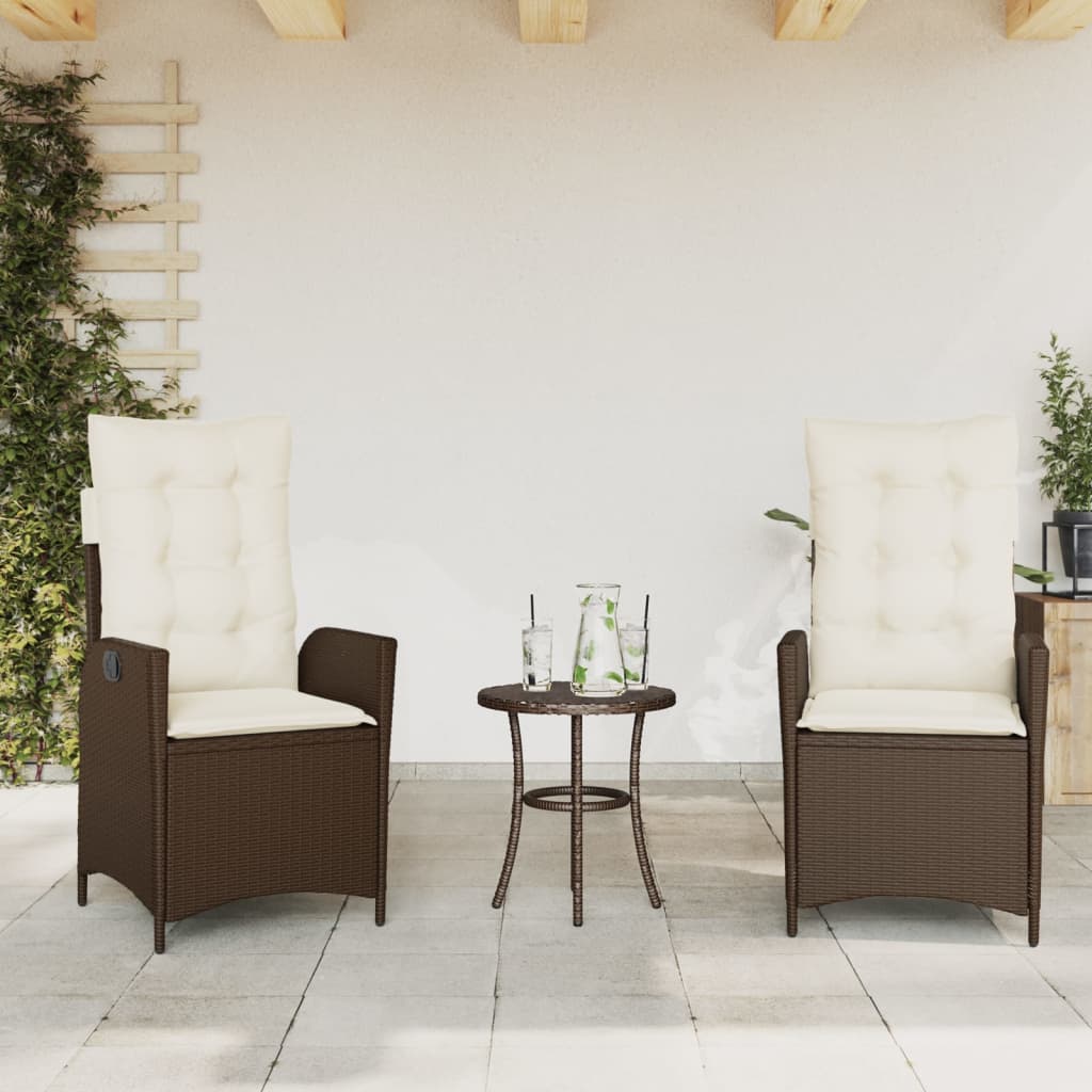 3 részes barna polyrattan bisztrógarnitúra párnákkal 3