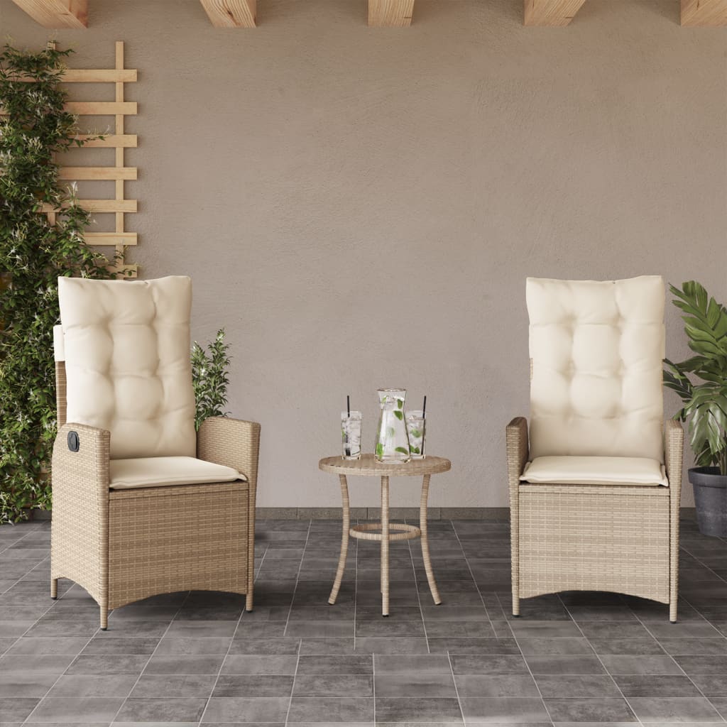 3 részes bézs polyrattan bisztrógarnitúra párnával 3