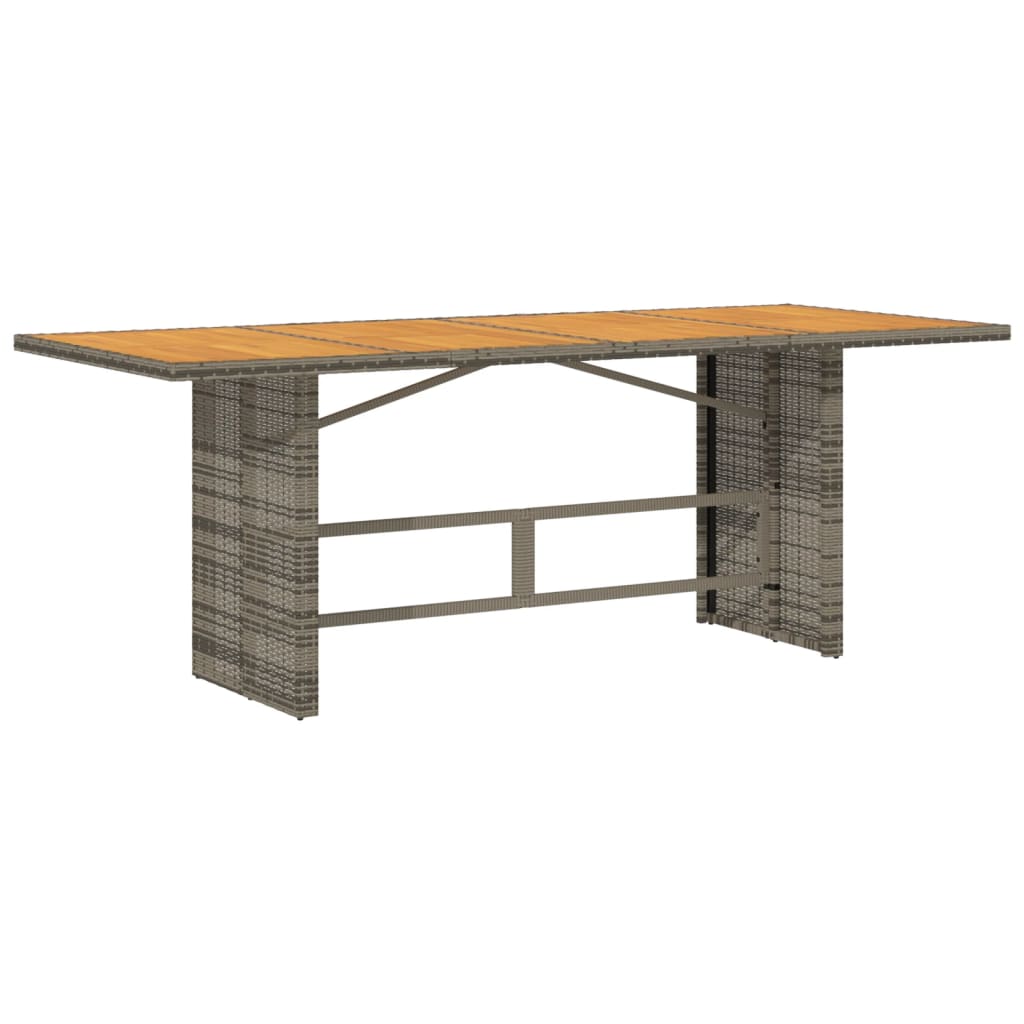 Szürke polyrattan akácfa lapos kerti asztal 190 x 80 x 74 cm 2