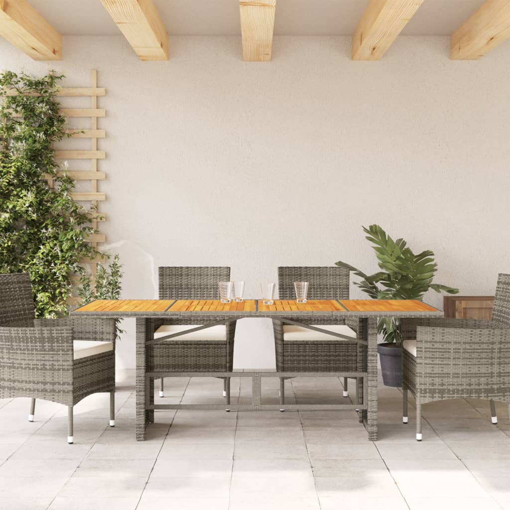 Szürke polyrattan akácfa lapos kerti asztal 190 x 80 x 74 cm 3
