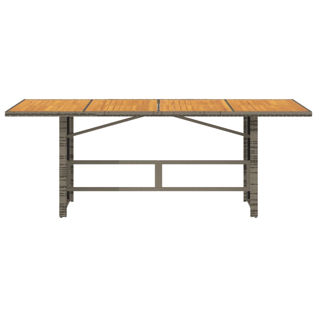 Szürke polyrattan akácfa lapos kerti asztal 190 x 80 x 74 cm 6