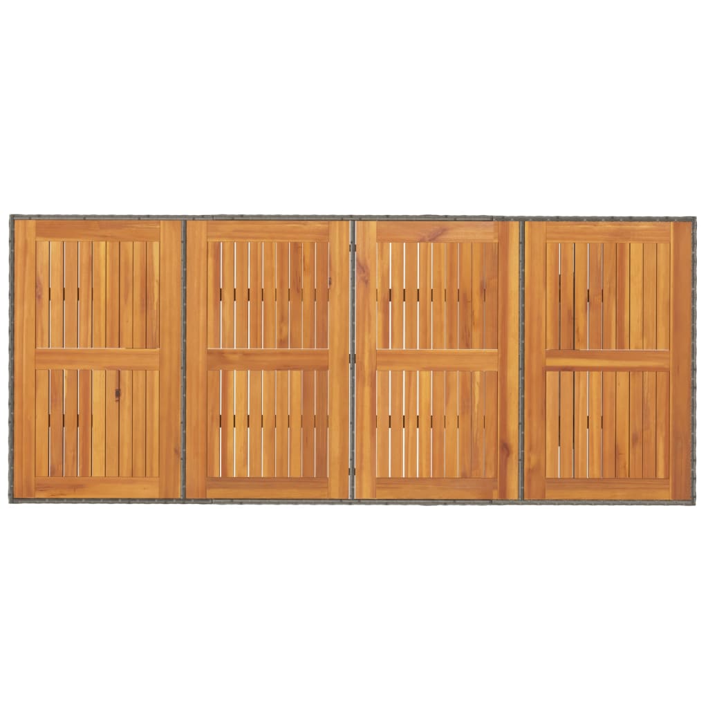 Szürke polyrattan akácfa lapos kerti asztal 190 x 80 x 74 cm 7