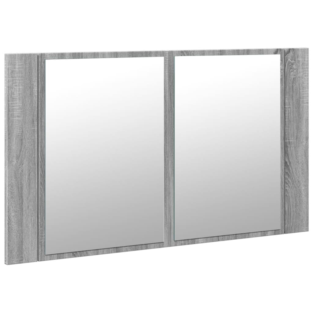 Szürke sonoma akril LED-es tükrös fürdőszobaszekrény 80x12x45cm 6