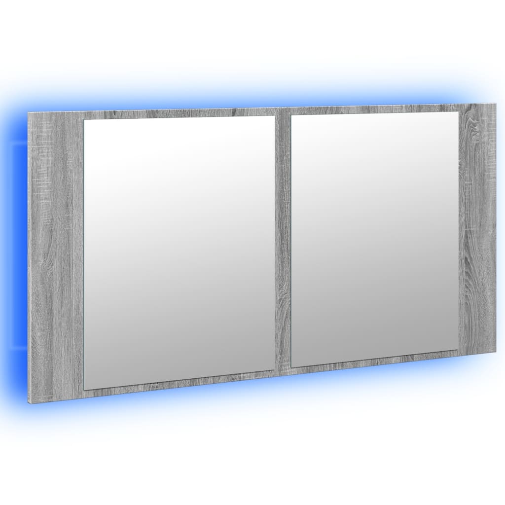 Szürke sonoma akril LED-es tükrös fürdőszobaszekrény 90x12x45cm 5