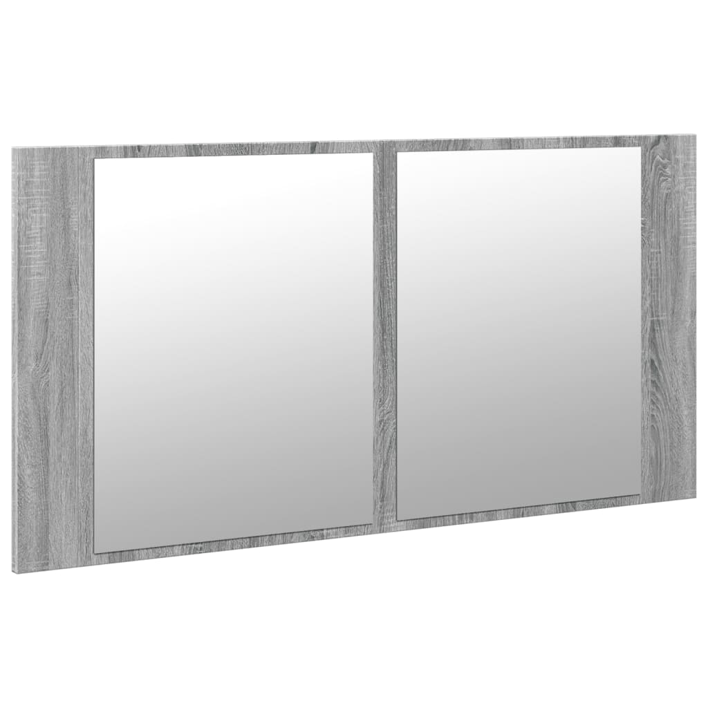 Szürke sonoma akril LED-es tükrös fürdőszobaszekrény 90x12x45cm 6