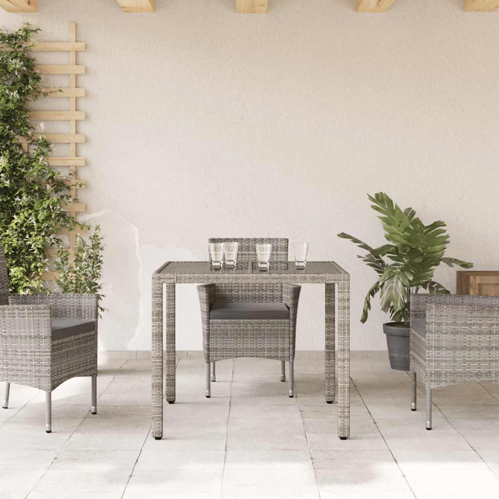 Szürke polyrattan üveglapos kerti asztal 90 x 90 x 75 cm 3